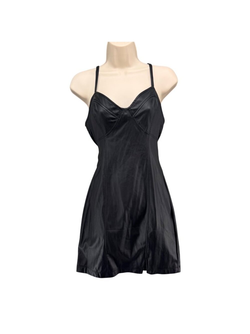Free People Say No More Bodycon Dress Black Faux Leather Sleeveless Mini Size S - Picture 1 of 15